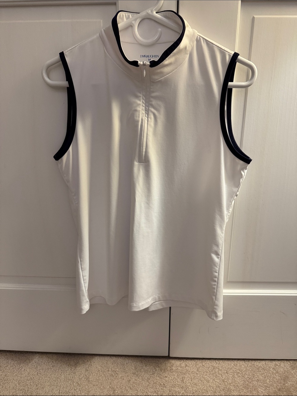J. McLaughlin White Sleeveless Polo 3/4 Zip Tank with Black Trim